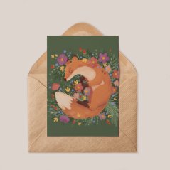 Přáníčko — liška v pelíšku