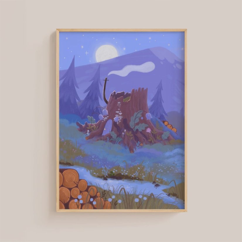 ilustrace — pařezový domeček